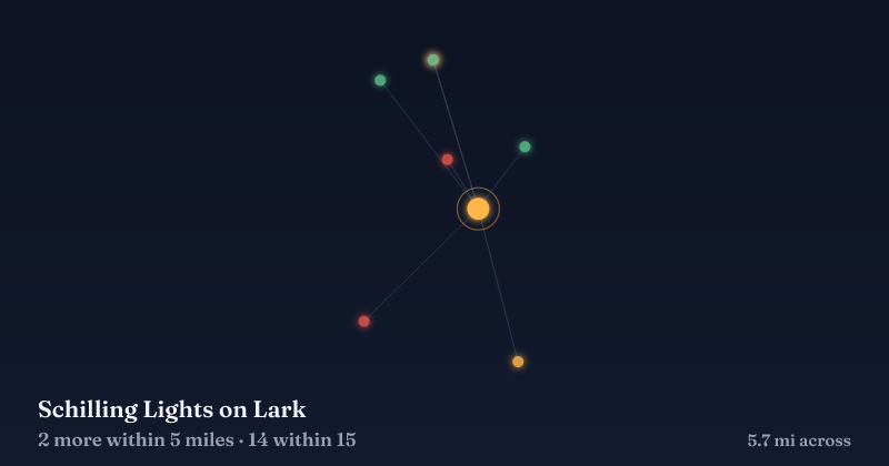 Map of Schilling Lights on Lark and the 14 other Christmas light displays within 15 miles