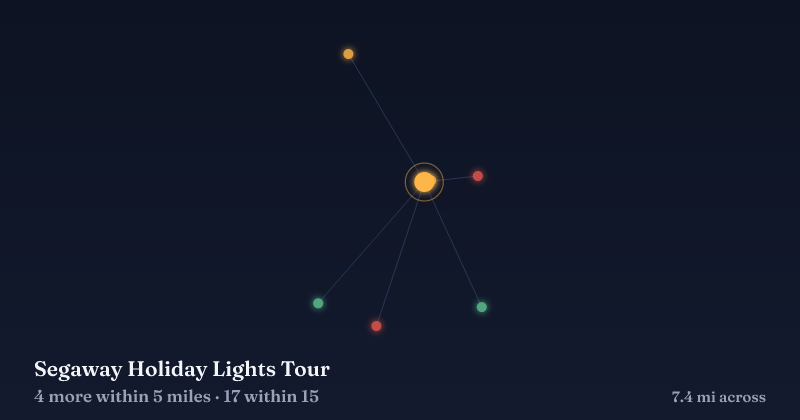 Map of Segaway Holiday Lights Tour and the 17 other Christmas light displays within 15 miles