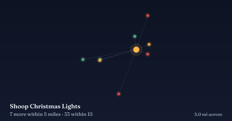 Map of Shoop Christmas Lights and the 33 other Christmas light displays within 15 miles