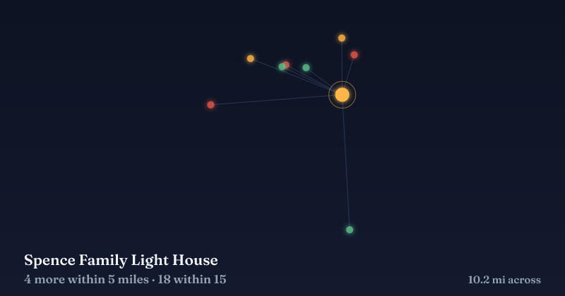 Map of Spence Family Light House and the 18 other Christmas light displays within 15 miles