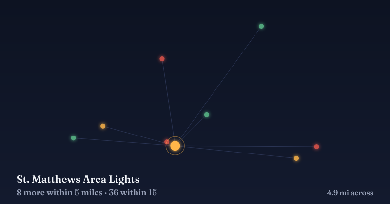Map of St. Matthews Area Lights and the 36 other Christmas light displays within 15 miles