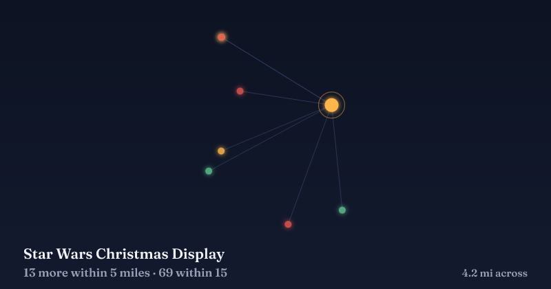 Map of Star Wars Christmas Display and the 69 other Christmas light displays within 15 miles