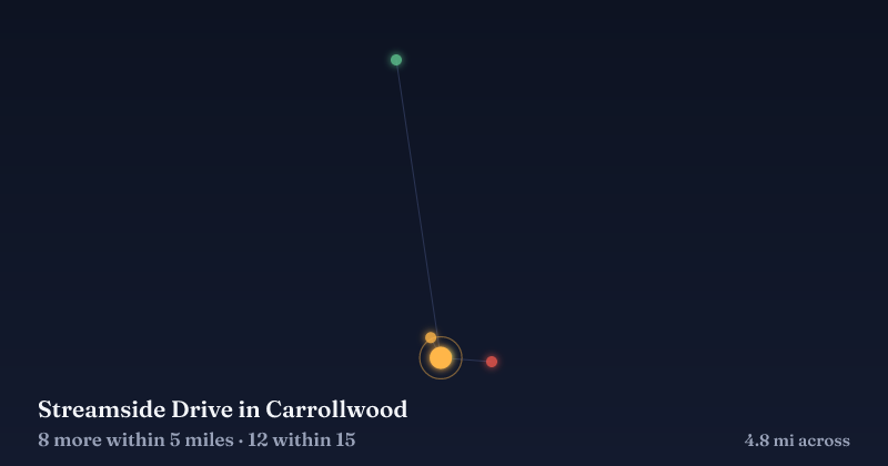 Map of Streamside Drive in Carrollwood and the 12 other Christmas light displays within 15 miles