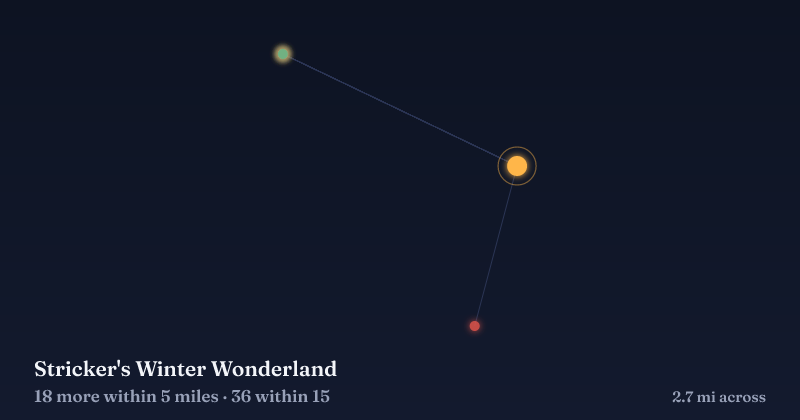 Map of Stricker's Winter Wonderland and the 36 other Christmas light displays within 15 miles