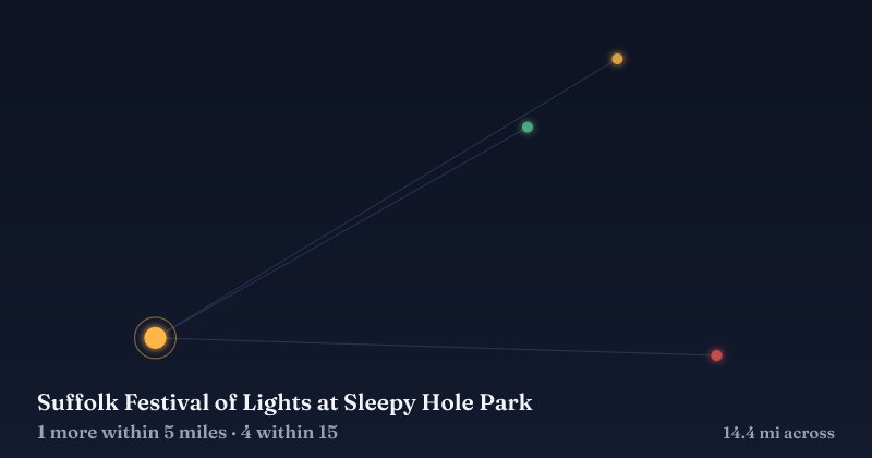 Map of Suffolk Festival of Lights at Sleepy Hole Park and the 4 other Christmas light displays within 15 miles