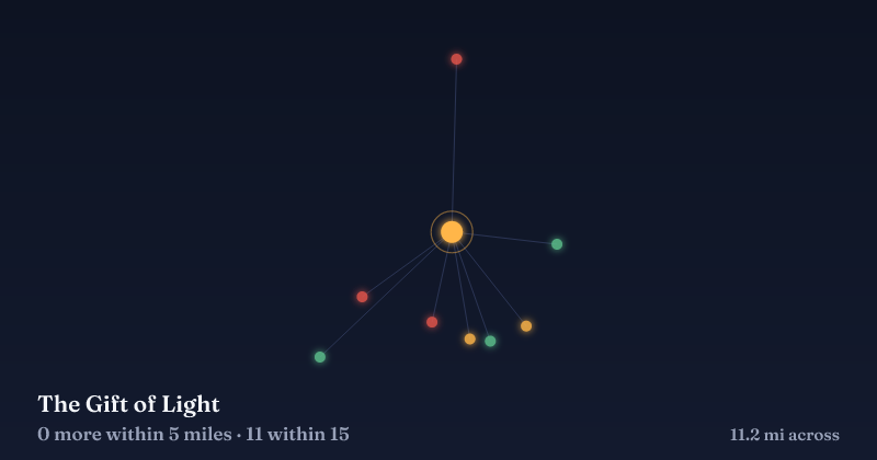 Map of The Gift of Light and the 11 other Christmas light displays within 15 miles