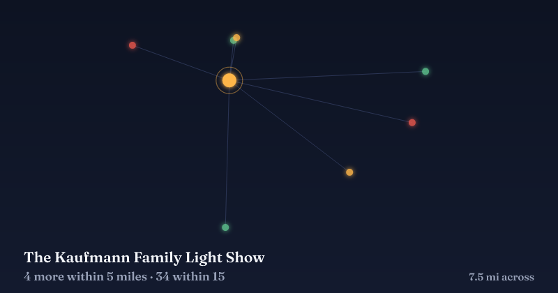 Map of The Kaufmann Family Light Show and the 34 other Christmas light displays within 15 miles