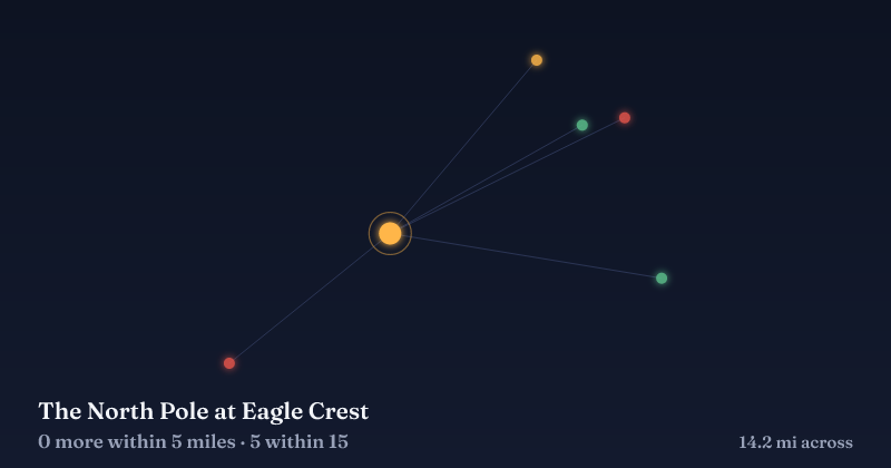 Map of The North Pole at Eagle Crest and the 5 other Christmas light displays within 15 miles