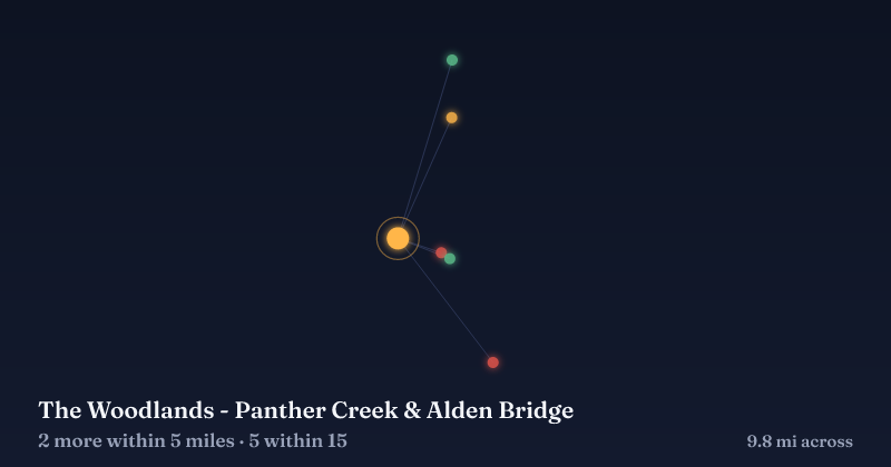 Map of The Woodlands - Panther Creek & Alden Bridge and the 5 other Christmas light displays within 15 miles