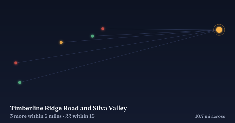Map of Timberline Ridge Road and Silva Valley and the 22 other Christmas light displays within 15 miles