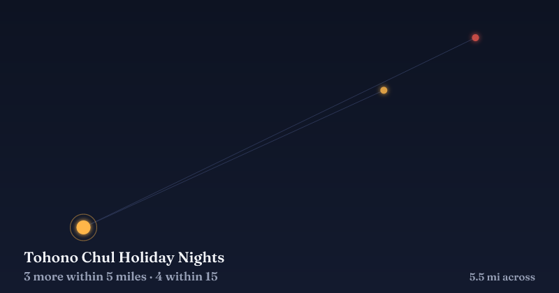 Map of Tohono Chul Holiday Nights and the 4 other Christmas light displays within 15 miles