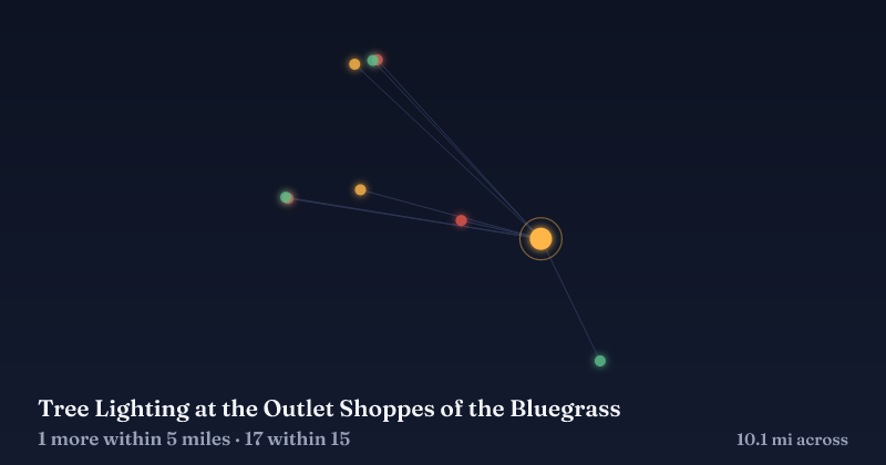 Map of Tree Lighting at the Outlet Shoppes of the Bluegrass and the 17 other Christmas light displays within 15 miles