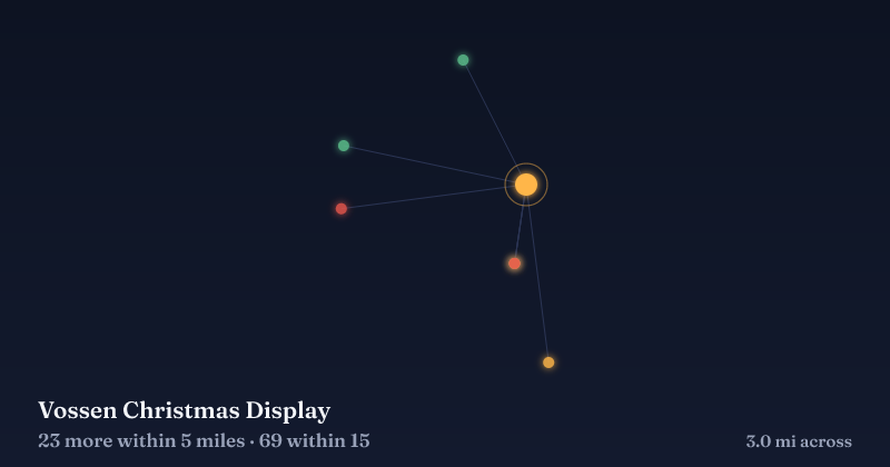 Map of Vossen Christmas Display and the 69 other Christmas light displays within 15 miles