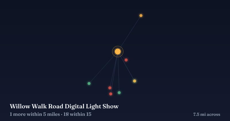 Map of Willow Walk Road Digital Light Show and the 18 other Christmas light displays within 15 miles
