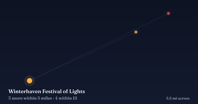 Map of Winterhaven Festival of Lights and the 4 other Christmas light displays within 15 miles