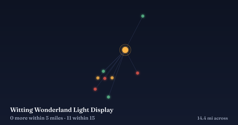 Map of Witting Wonderland Light Display and the 11 other Christmas light displays within 15 miles
