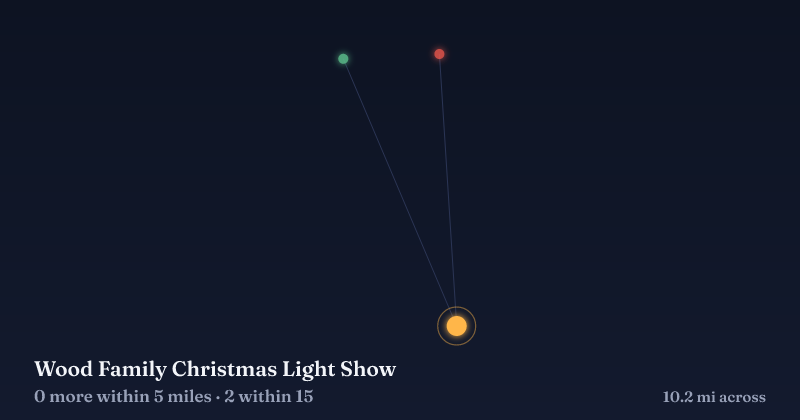 Map of Wood Family Christmas Light Show and the 2 other Christmas light displays within 15 miles