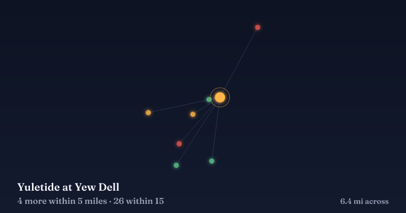 Map of Yuletide at Yew Dell and the 26 other Christmas light displays within 15 miles