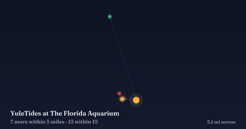 Map of YuleTides at The Florida Aquarium and the 13 other Christmas light displays within 15 miles